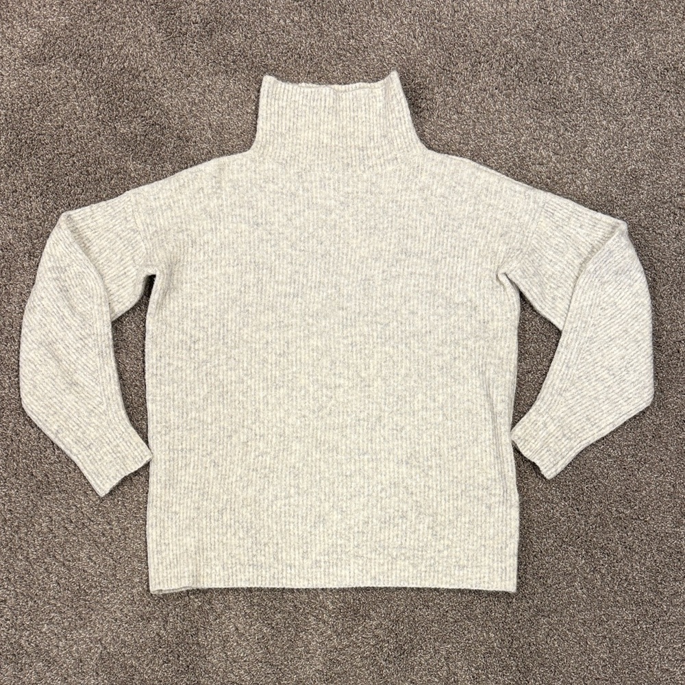 French Connection - Light Heather Gray Turtleneck Sweater, Balloon Sleeves, XS